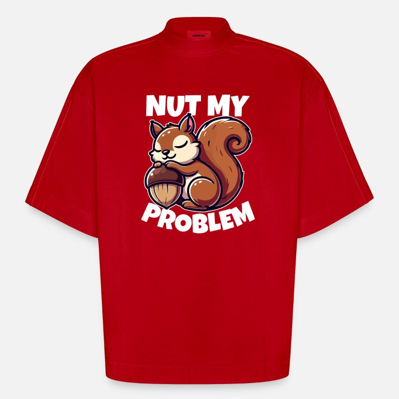 Nut My Problem - Witziges Eichhörnchen-Design - Heavyweight Oversized Organic Boxy T-Shirt Made in EU - Rot