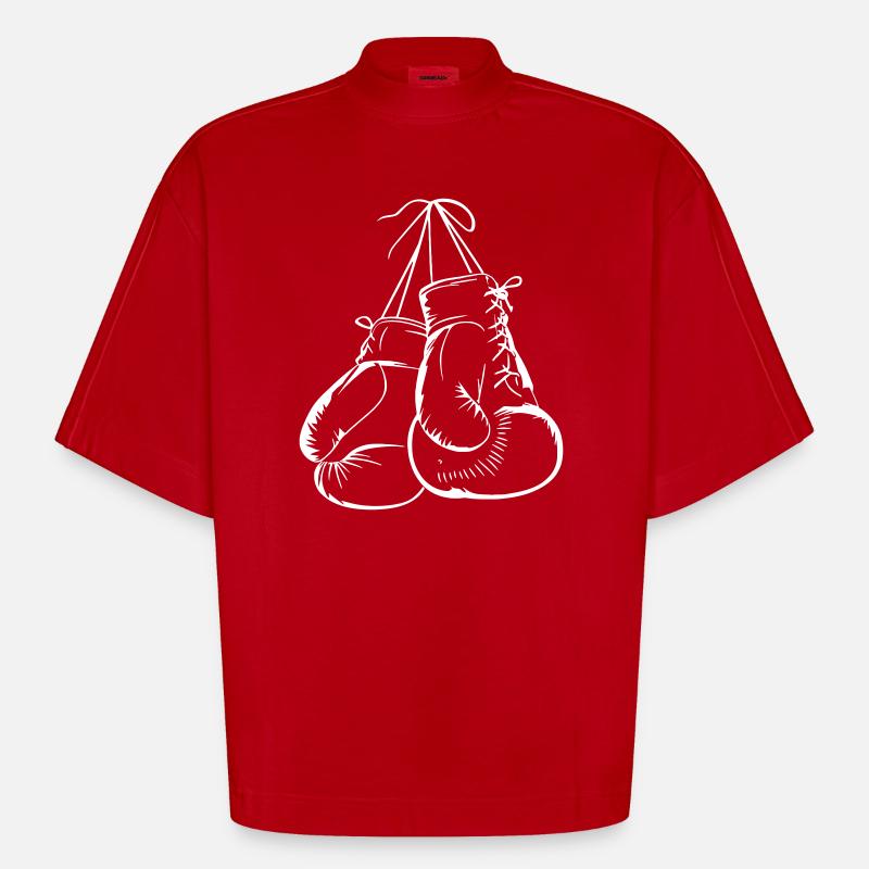 Gants de boxe suspendus Art - T-shirt bio épais oversize Boxy fabriqué en UE - rouge