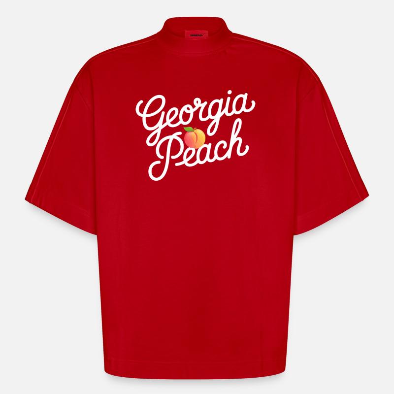 Georgia Peach Script Logo - Heavyweight Oversized Organic Boxy T-Shirt Made in EU - red