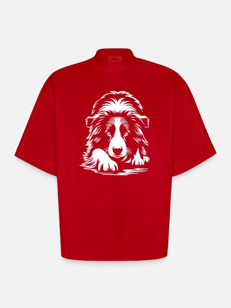 Border Collie "Black Edition" - Heavyweight Oversized Organic Boxy T-Shirt Made in EU - red