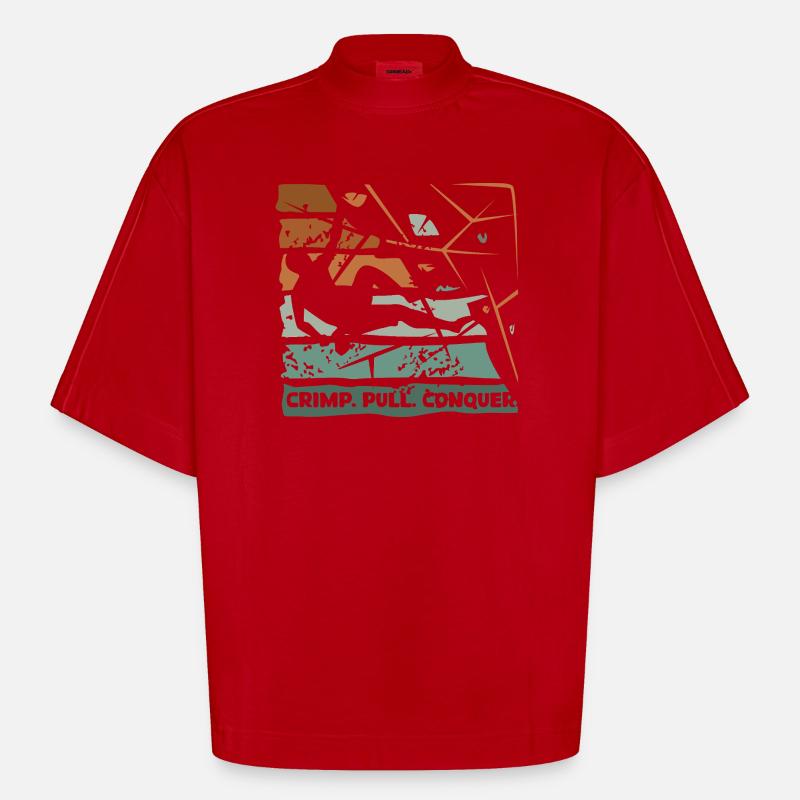 Bouldering – Crimping. Pull. Conquer. - Heavyweight Oversized Organic Boxy T-Shirt Made in EU - red