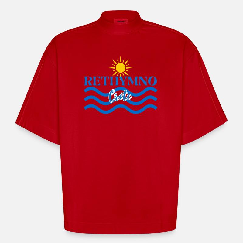 Conception de la vague du coucher de soleil de Réthymnon - T-shirt bio épais oversize Boxy fabriqué en UE - rouge