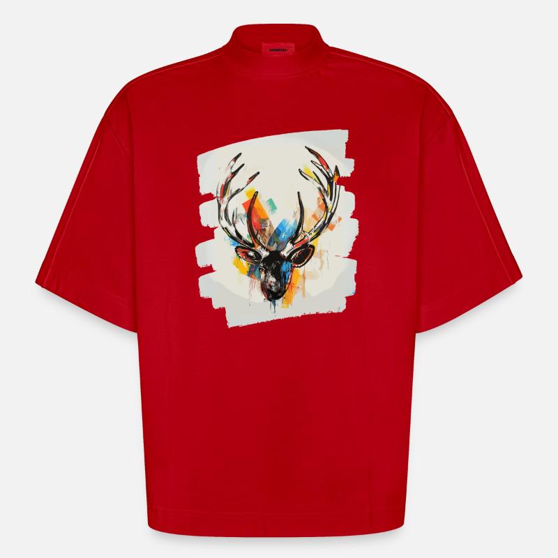 Deer with antlers - Heavyweight Oversized Organic Boxy T-Shirt Made in EU - red