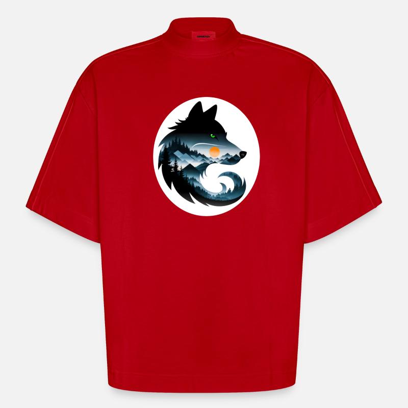 Wolf Landschaft - Heavyweight Oversized Organic Boxy T-Shirt Made in EU - Rot