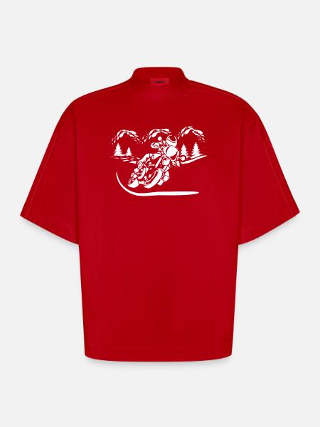 Motorrad Waldsilhouette - Heavyweight Oversized Organic Boxy T-Shirt Made in EU - Rot