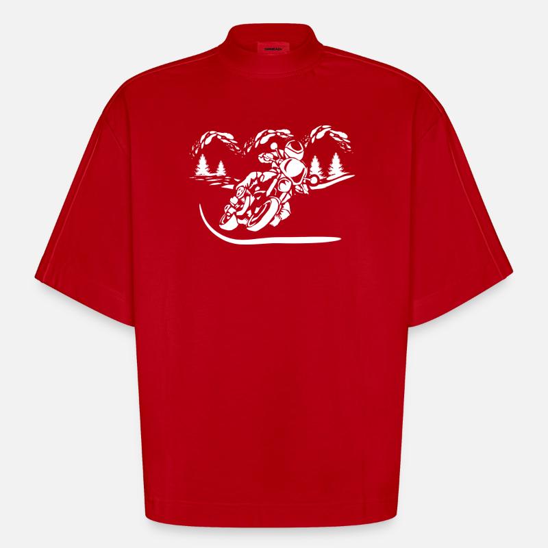 Motorrad Waldsilhouette - Heavyweight Oversized Organic Boxy T-Shirt Made in EU - Rot