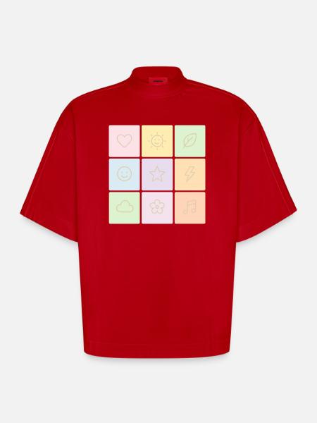 Pastel Bento Vibes - Heavyweight Oversized Organic Boxy T-Shirt Made in EU - red