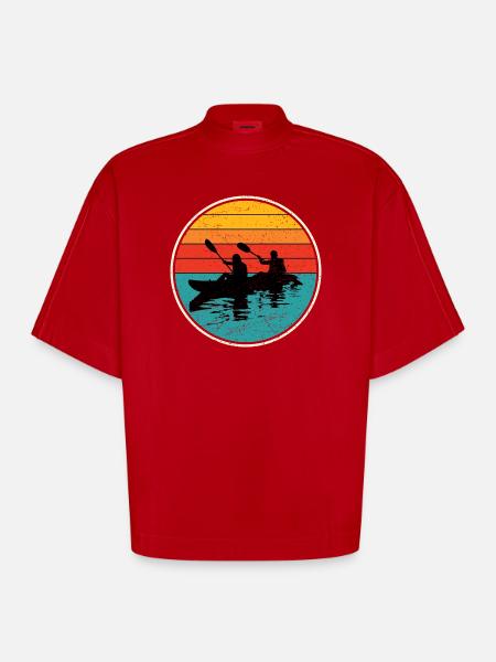 Sunset Kayak Duo Circle - Heavyweight Oversized Organic Boxy T-Shirt Made in EU - red