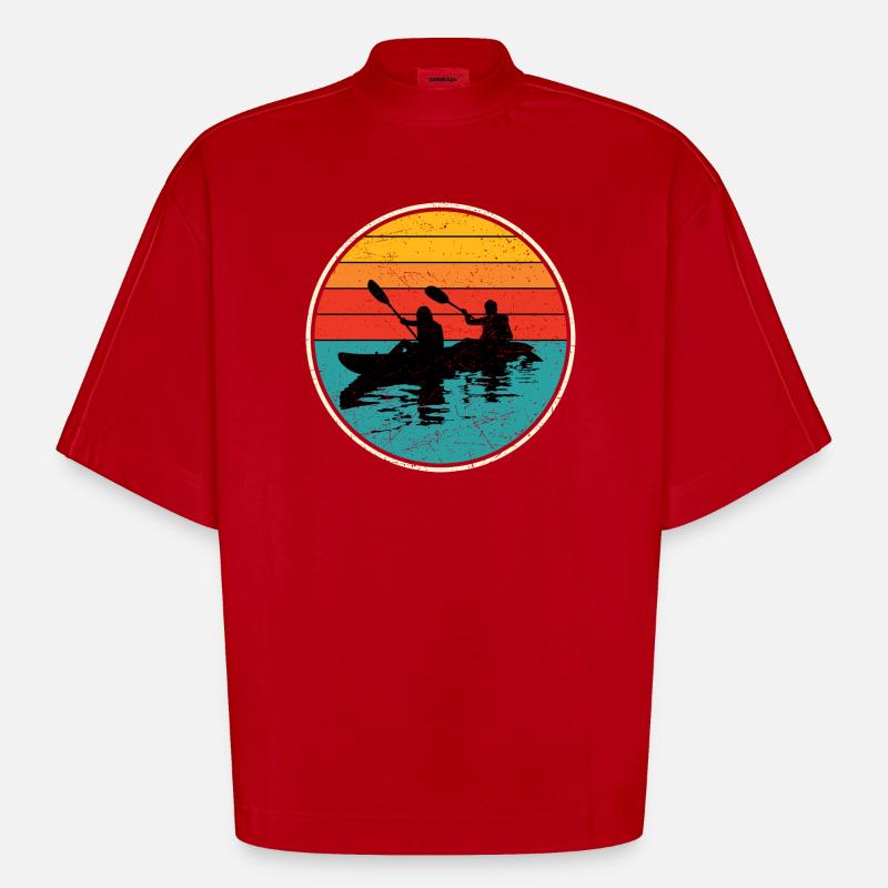 Sunset Kayak Duo Circle - Heavyweight Oversized Organic Boxy T-Shirt Made in EU - red