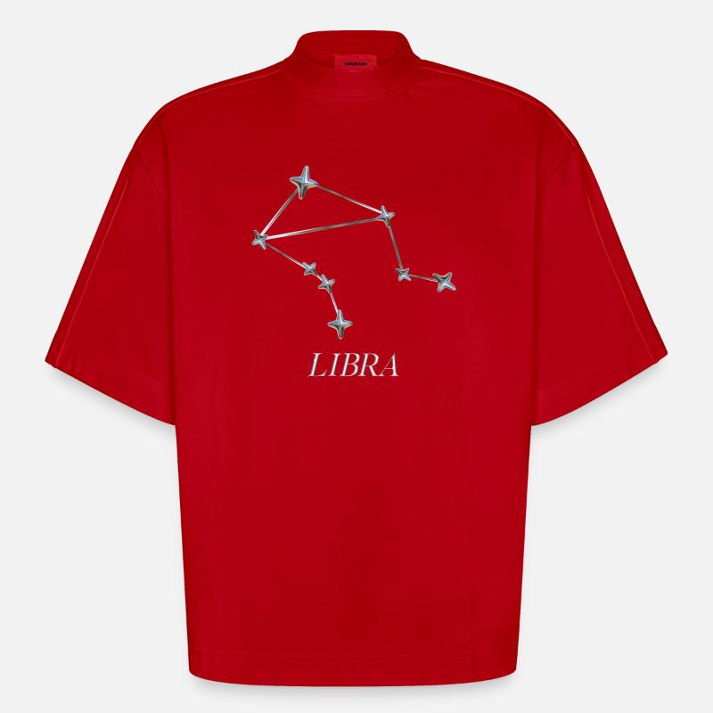Libra Constellation – Silver Minimal Constellation - Heavyweight Oversized Organic Boxy T-Shirt Made in EU - red