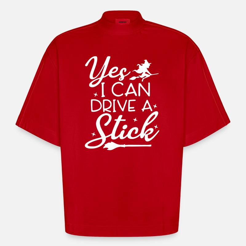 Whimsical Witch Riding Broom Illustration - Heavyweight Oversized Organic Boxy T-Shirt Made in EU - red