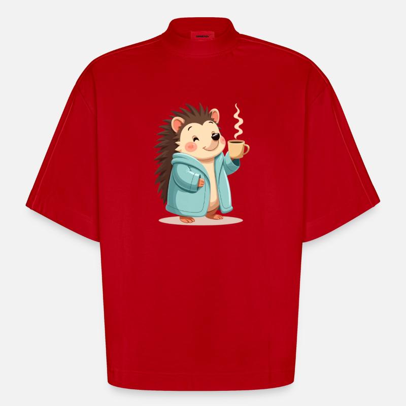 Hedgehog Mit Kaffee Pullover Design - Heavyweight Oversized Organic Boxy T-Shirt Made in EU - Rot