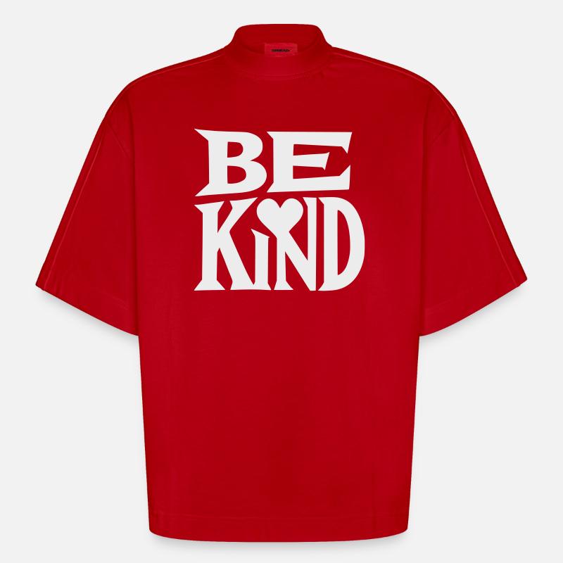 Slogan Be kind with heart - T-shirt bio épais oversize Boxy fabriqué en UE - rouge