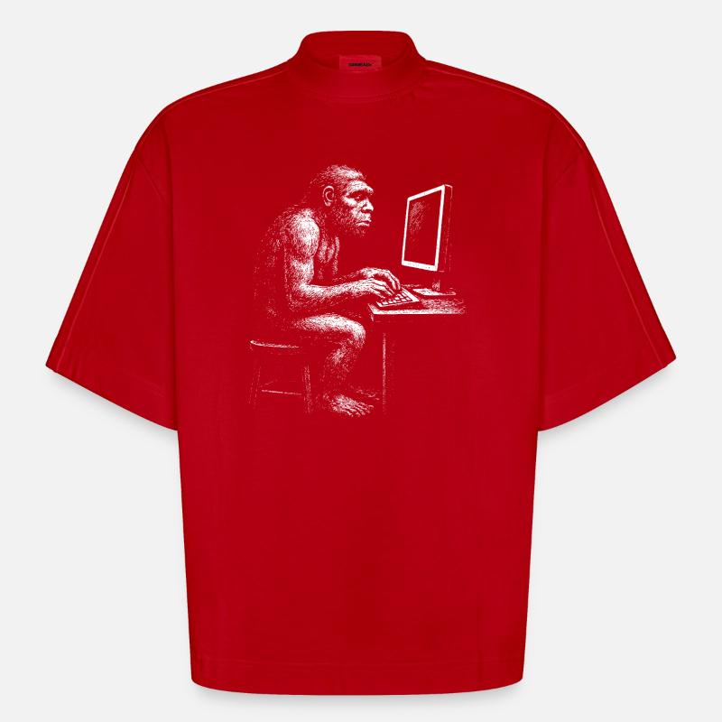 Codeur numérique Homo Erectus cadeau - T-shirt bio épais oversize Boxy fabriqué en UE - rouge