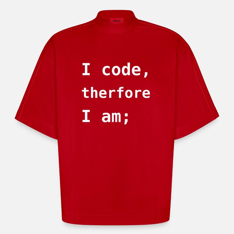 I Code Therefore I Am - T-shirt bio épais oversize Boxy fabriqué en UE - rouge