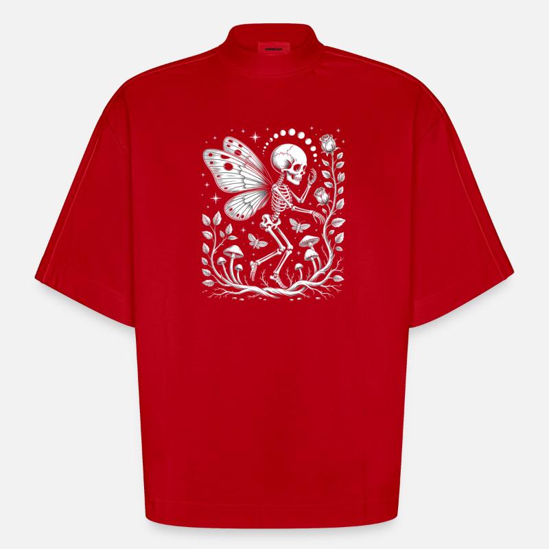 Gothic Skelett Fee mit Mondphasen - Heavyweight Oversized Organic Boxy T-Shirt Made in EU - Rot