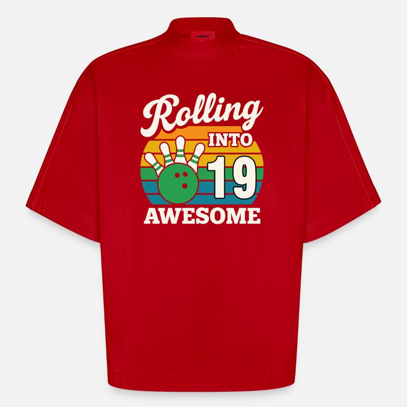 Rolling Into 19 Birthday Tee - Heavyweight Oversized Organic Boxy T-Shirt Made in EU - red