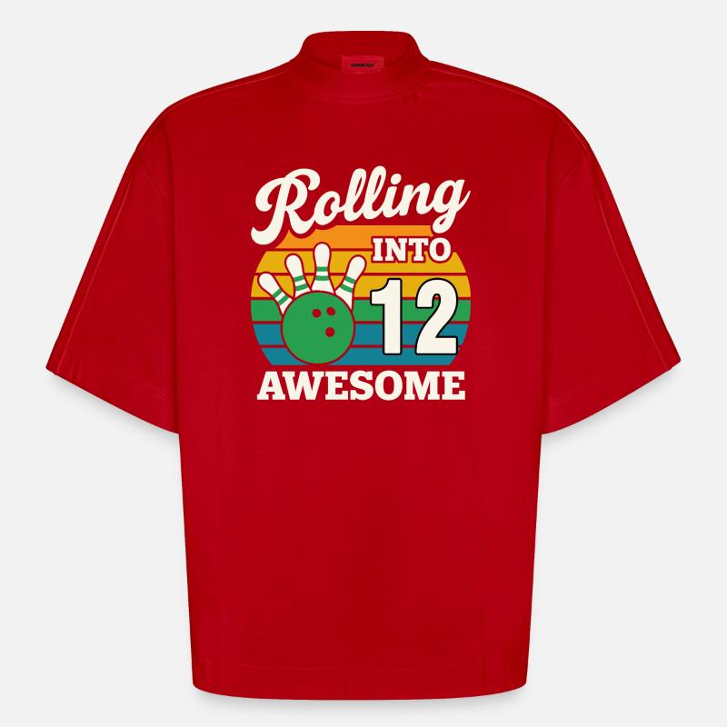 Rolling Into 12s Bowling Celebration - Heavyweight Oversized Organic Boxy T-Shirt Made in EU - red