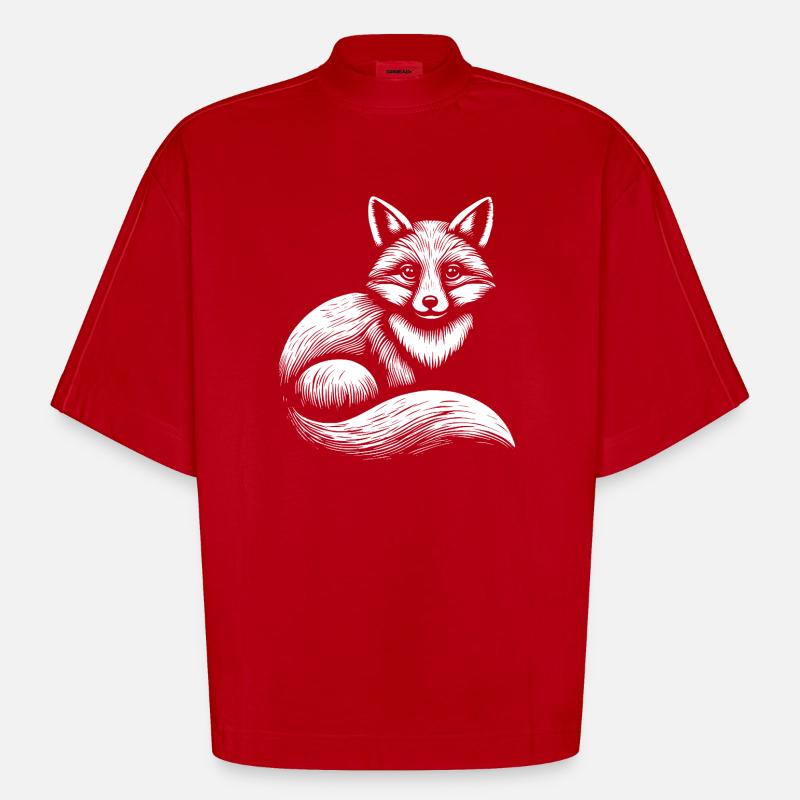 Fuchs Illustration in Schwarz-Weiß - Heavyweight Oversized Organic Boxy T-Shirt Made in EU - Rot