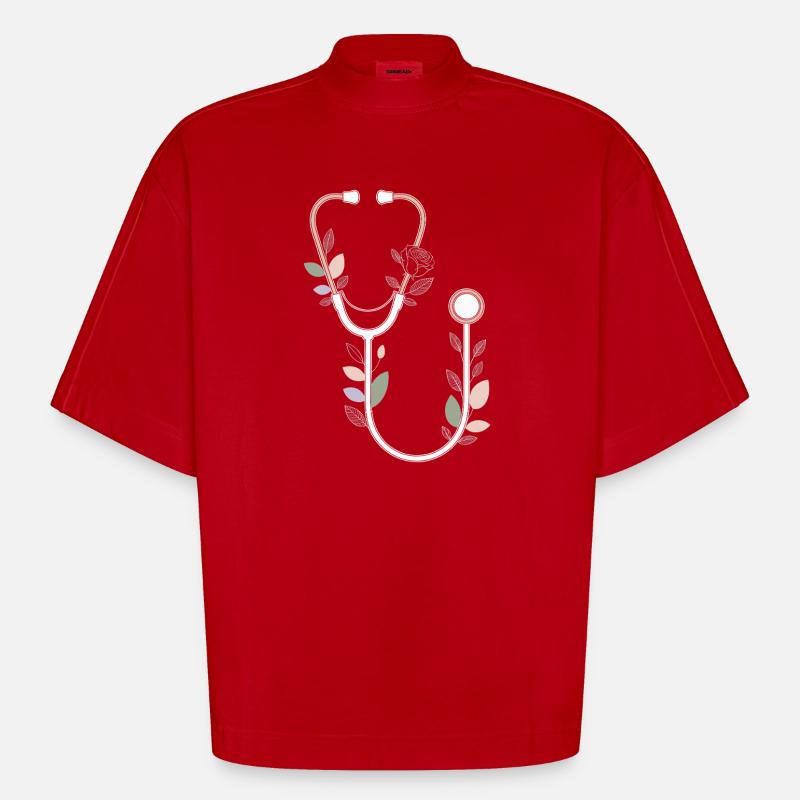 Blumenstethoskop Design - Heavyweight Oversized Organic Boxy T-Shirt Made in EU - Rot