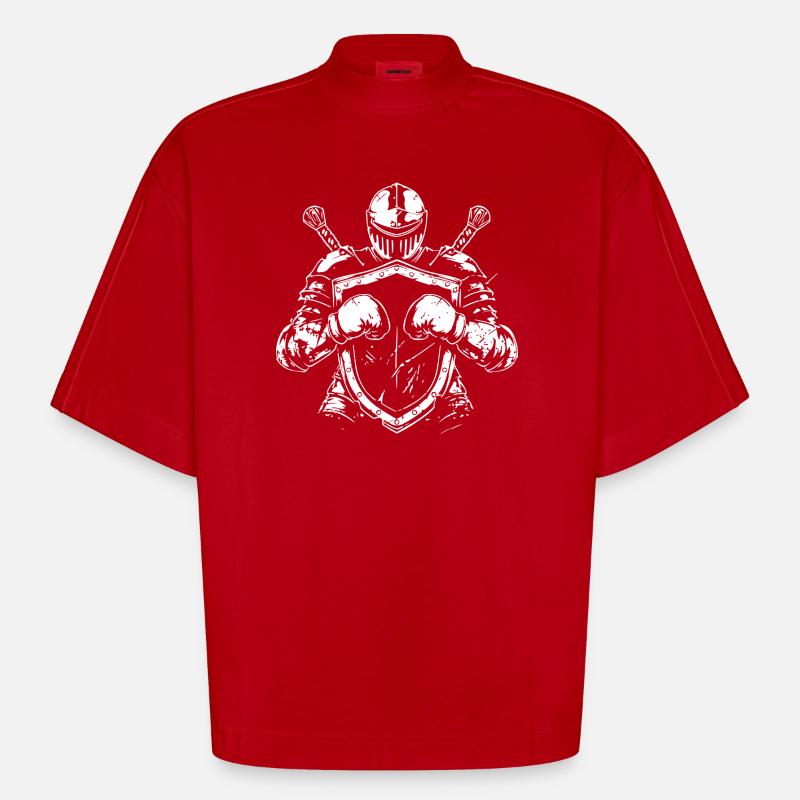 Guerrier avec bouclier et épée - T-shirt bio épais oversize Boxy fabriqué en UE - rouge