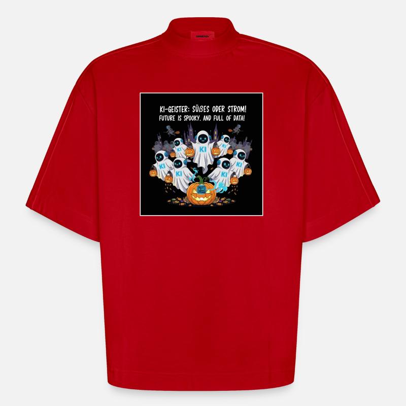 AI Ghosts : Trick or Stream ! - T-shirt bio épais oversize Boxy fabriqué en UE - rouge