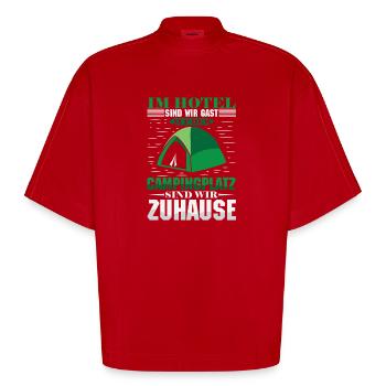 Camper Camping Wohnwagen Spruch - Heavyweight Oversized Organic Boxy T-Shirt Made in EU - Rot - Vorne