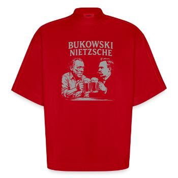 Bukowski und Nietzsche Biertoast-Design - Heavyweight Oversized Organic Boxy T-Shirt Made in EU - Rot - Vorne