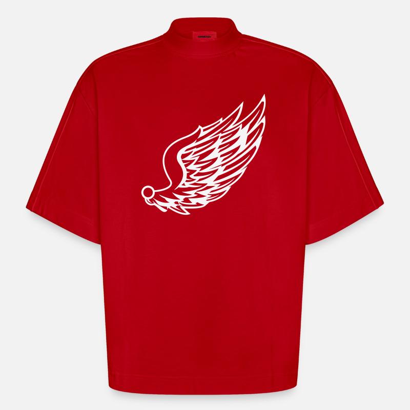 Wings with dynamic feather drawing - Heavyweight Oversized Organic Boxy T-Shirt Made in EU - red