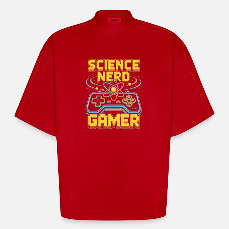 Science Nerd Gamer Atom Controller Wissenschaft - T-shirt bio épais oversize Boxy fabriqué en UE - rouge