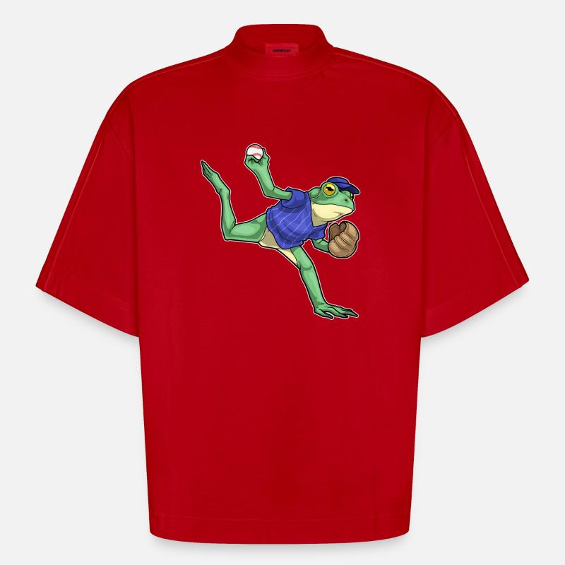 Frog Baseball Gant de baseball - T-shirt bio épais oversize Boxy fabriqué en UE - rouge