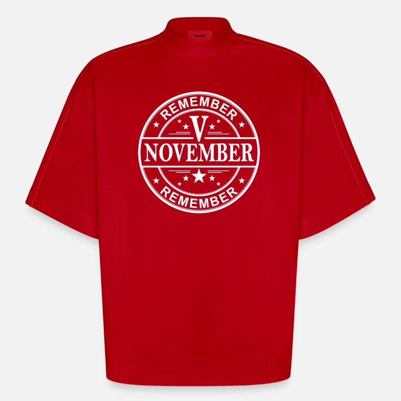 Remember Remember V November White - Heavyweight Oversized Organic Boxy T-Shirt Made in EU - red