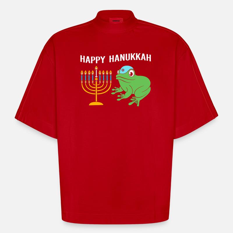 Hanoukka Hanoukka Hanoukka Grenouille - T-shirt bio épais oversize Boxy fabriqué en UE - rouge