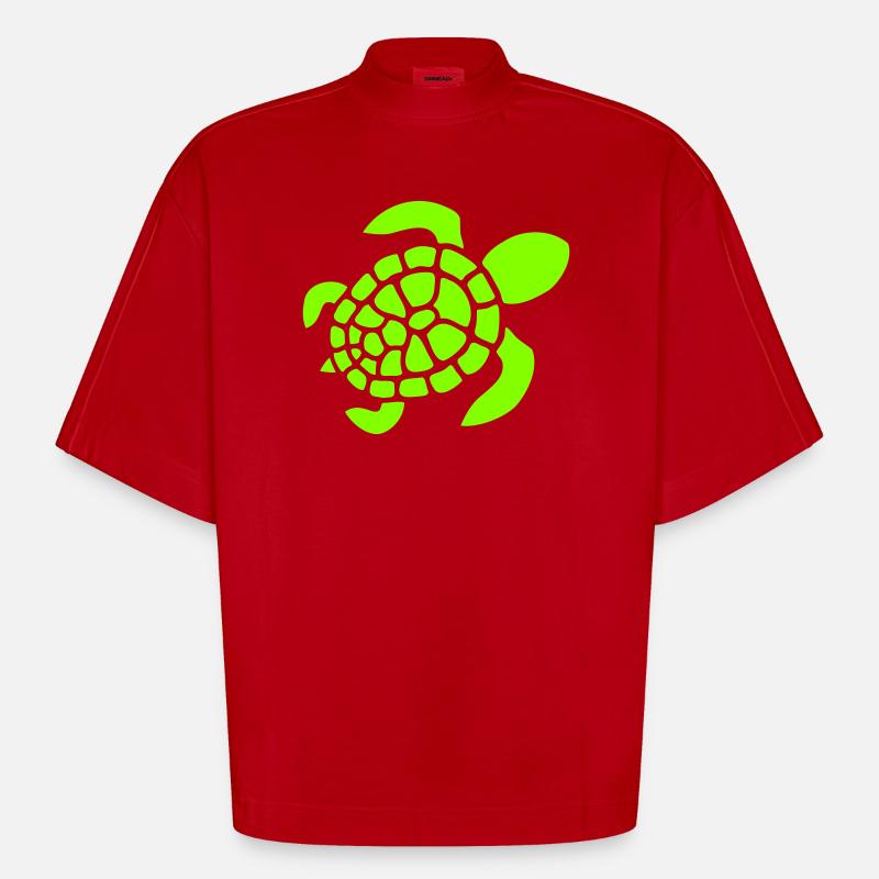 Turtle Logo Turtle Shell Pattern Icon - Heavyweight Oversized Organic Boxy T-Shirt Made in EU - red