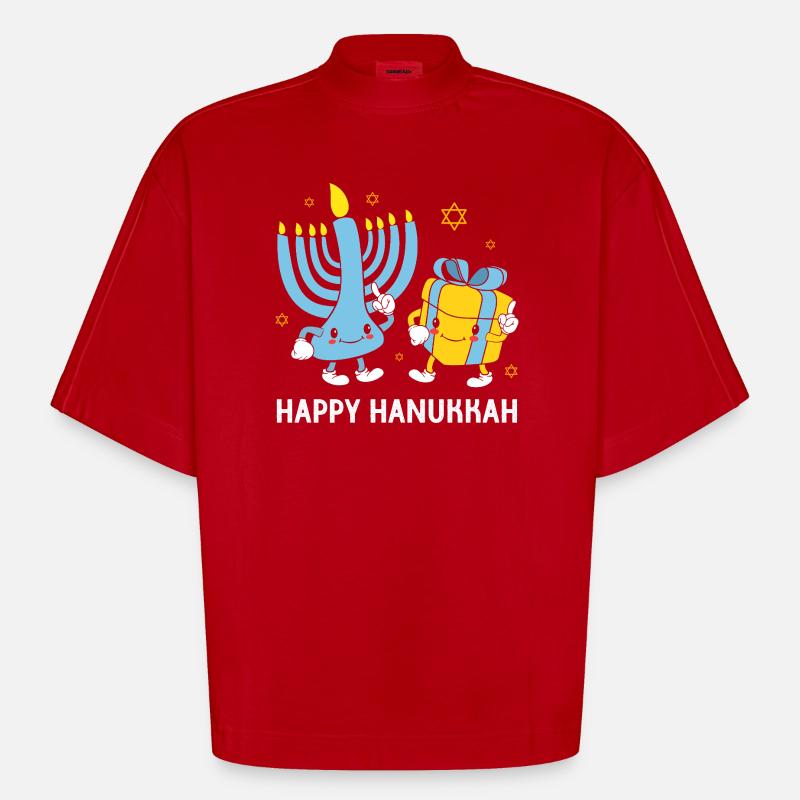 Hanoukka Hanoukka Hanoukka Gnome - T-shirt bio épais oversize Boxy fabriqué en UE - rouge