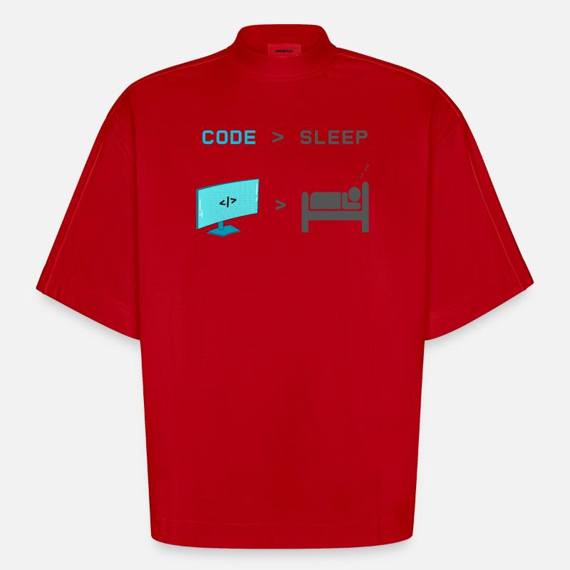 Code vs Sleep: Coder im Schlafmodus - Heavyweight Oversized Organic Boxy T-Shirt Made in EU - Rot