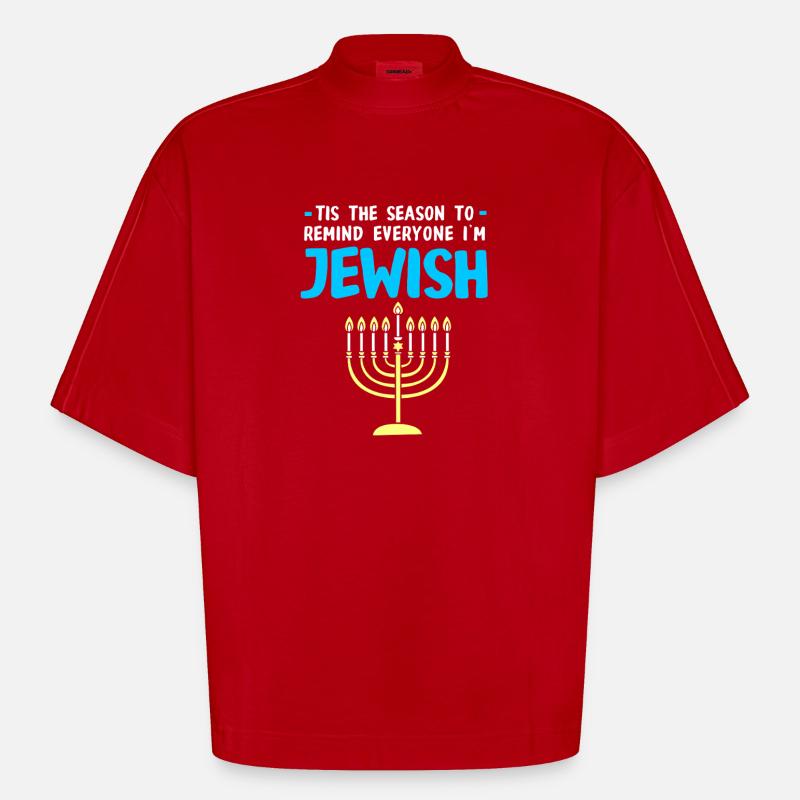 Hanoukka Hanoukka Hanoukka - T-shirt bio épais oversize Boxy fabriqué en UE - rouge