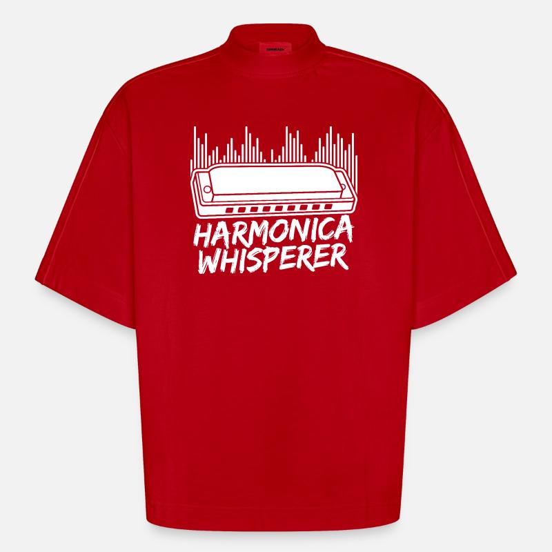 Harmonica Musican Whisperer Harmonica - T-shirt bio épais oversize Boxy fabriqué en UE - rouge