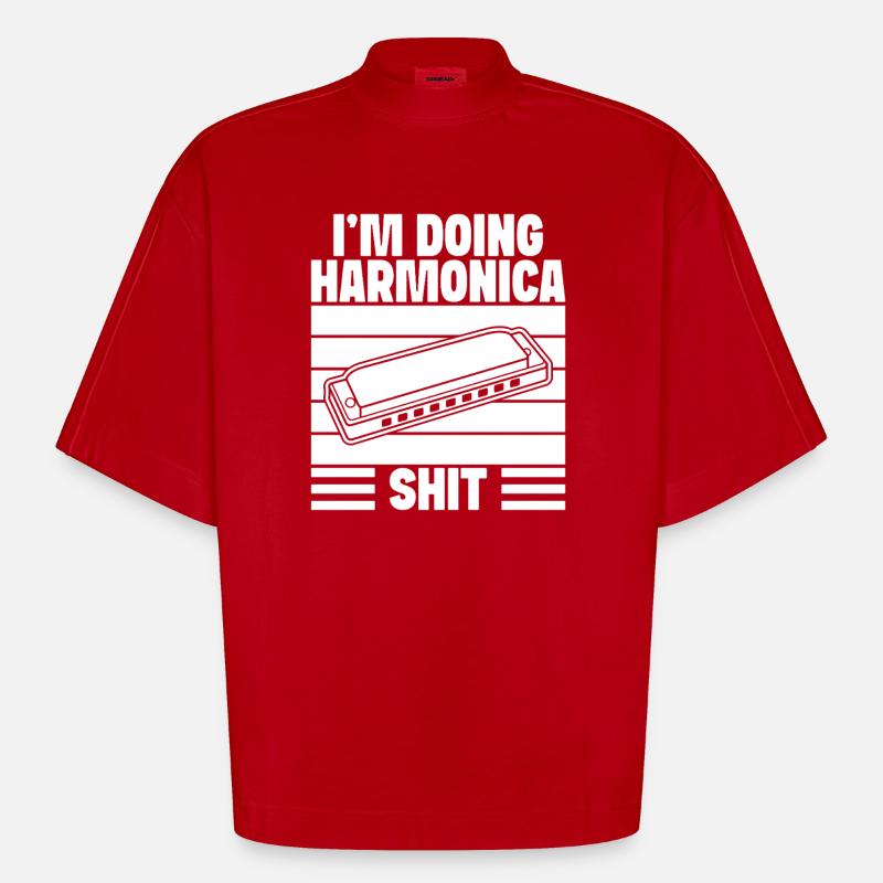 Harmonica Musican Doing Shit Harmonica - Heavyweight Oversized Organic Boxy T-Shirt Made in EU - red