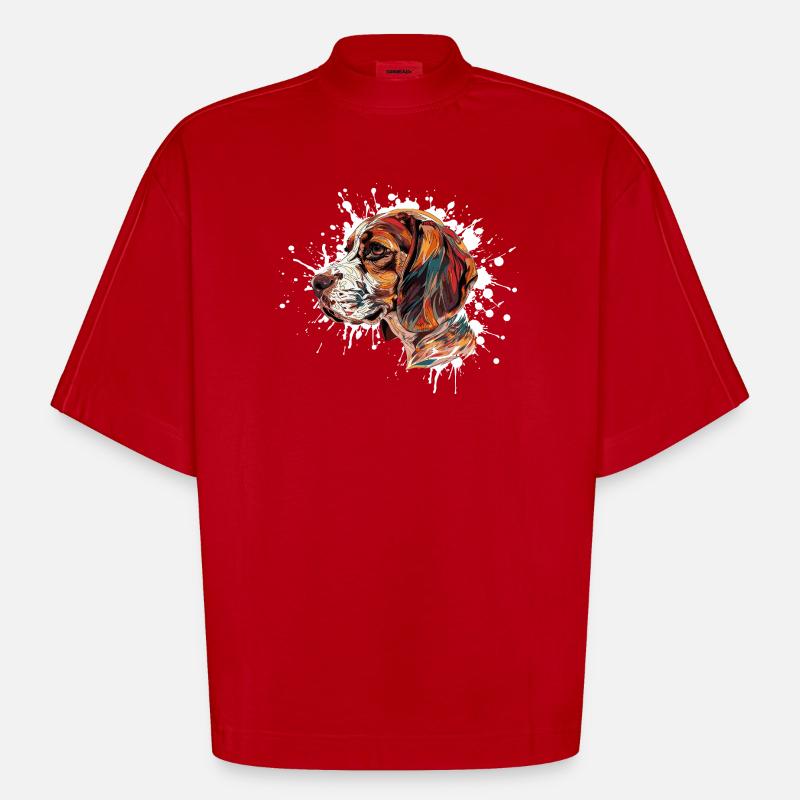 Beagle Farbexplosion - Heavyweight Oversized Organic Boxy T-Shirt Made in EU - Rot