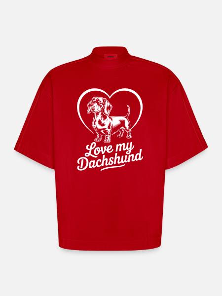 Dackel Herz Liebe Shirt - Heavyweight Oversized Organic Boxy T-Shirt Made in EU - Rot