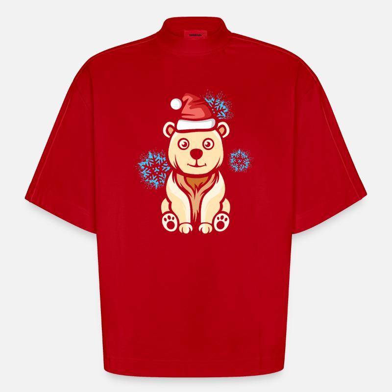 Weihnachts Eisbär mit Schneeflocken - Heavyweight Oversized Organic Boxy T-Shirt Made in EU - Rot
