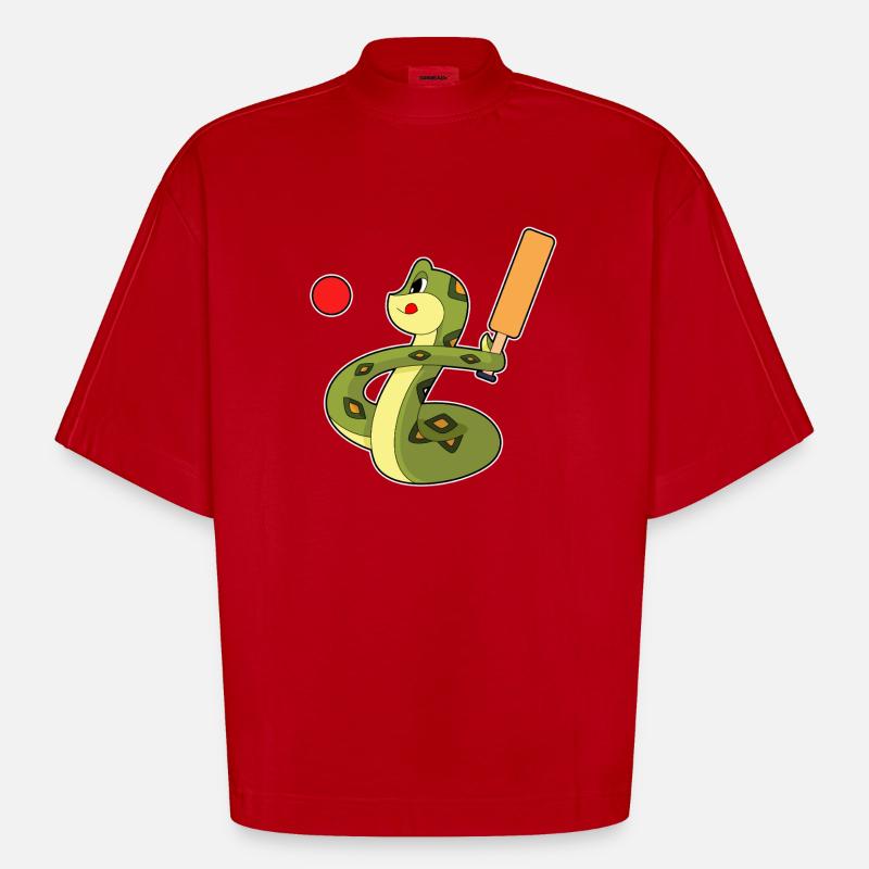 Serpent Cricket Batte de cricket - T-shirt bio épais oversize Boxy fabriqué en UE - rouge