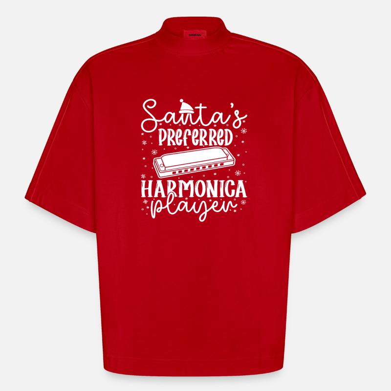 Harmonica Musican Santa´s Preferred Harmonica - Heavyweight Oversized Organic Boxy T-Shirt Made in EU - Rot