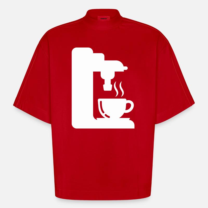 Illustrasjon av espressomaskin, omriss av kaffe - Heavyweight Oversized Organic Boxy T-skjorte produsert i EU - rød