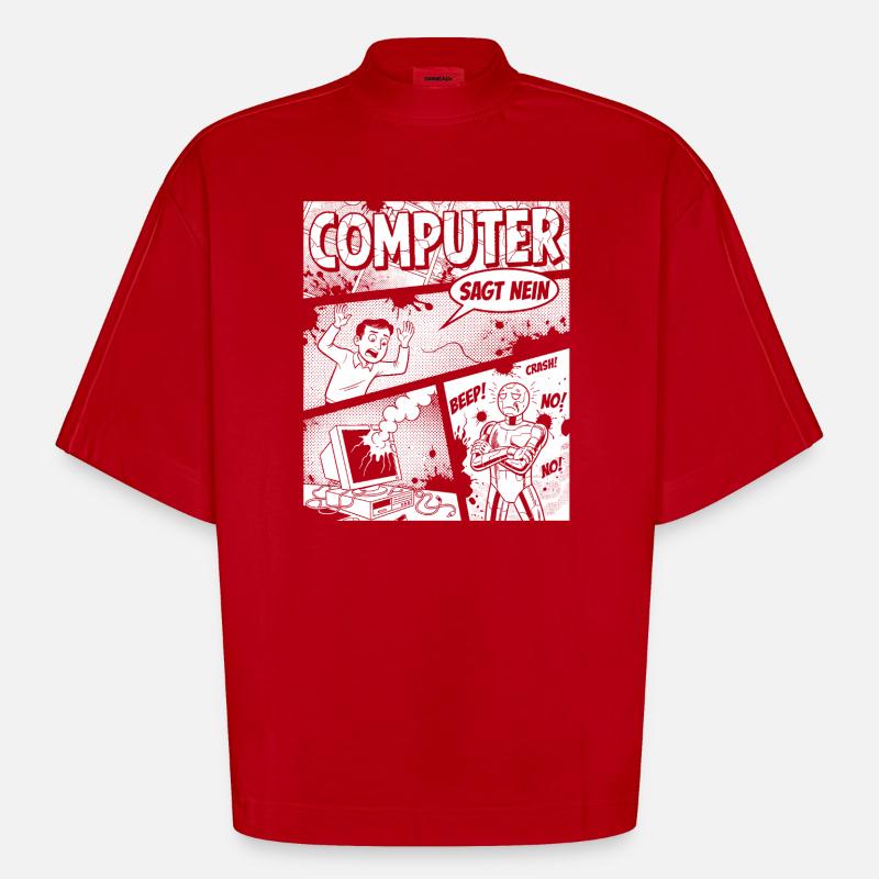 Retro Computer Comic Sagt Nein - Heavyweight Oversized Organic Boxy T-Shirt Made in EU - Rot