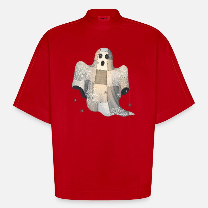 Patchwork Geist mit Spinnennetzen - Heavyweight Oversized Organic Boxy T-Shirt Made in EU - Rot