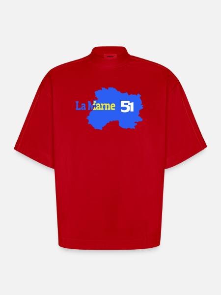 The Marne 51 Departmental Map - Heavyweight Oversized Organic Boxy T-Shirt Made in EU - red