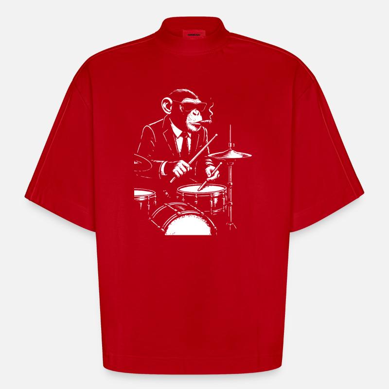 Jazz Monkey spielt das Schlagzeug - Heavyweight Oversized Organic Boxy T-Shirt Made in EU - Rot