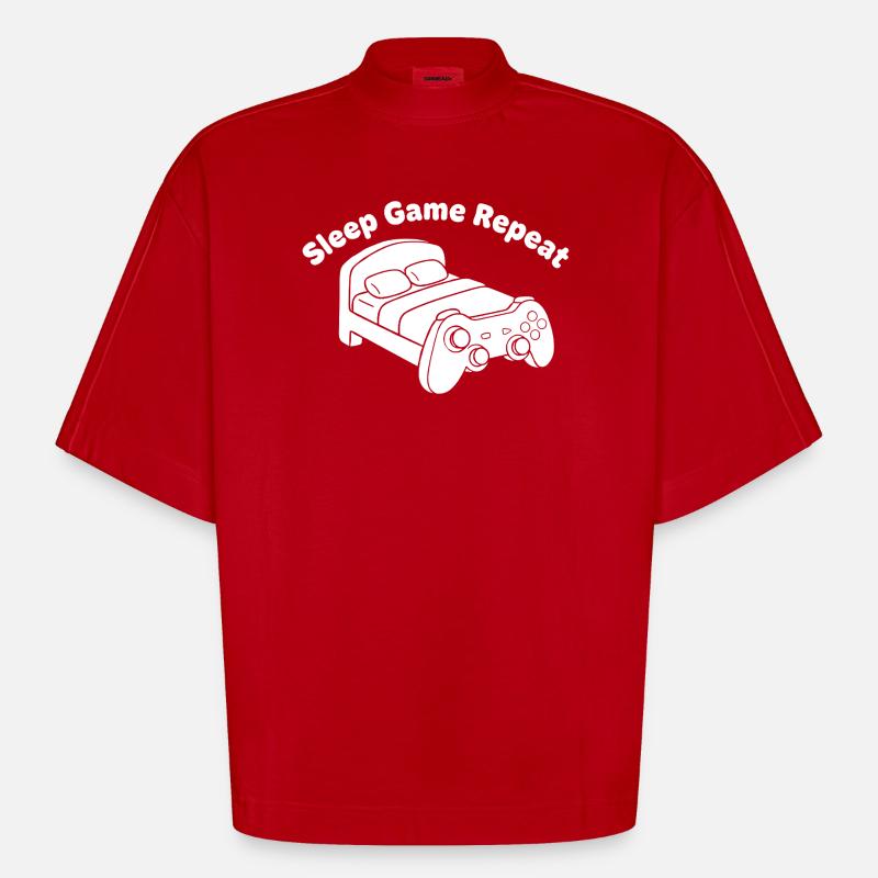 Gaming Bed Controller Design - Heavyweight Oversized Organic Boxy T-Shirt Made in EU - red